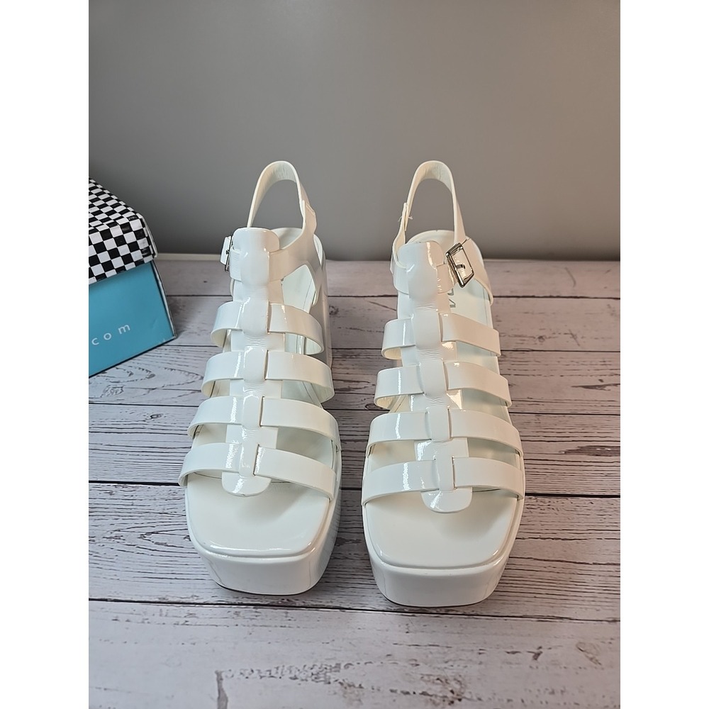 Soda Shoes Womens Size 7 White Platform Chunky Heel Sandals Strappy Dress Y2K - Picture 3 of 8